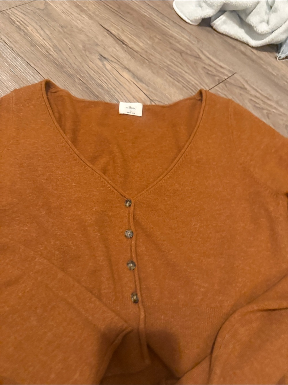 Wilfred Rust Orange V-Neck Button Front Sweater